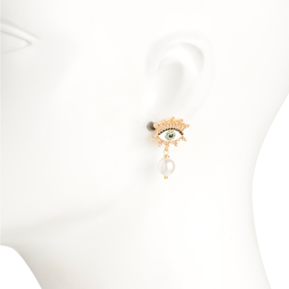 1 left!! KURT GEIGER LONDON Evil Eye Pearl Drop Earrings - Picture 3 of 4